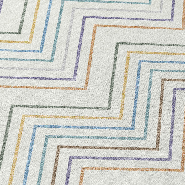 5' X 8' Pacific Blue Ivory And Copper Striped Washable Indoor Outdoor Area Rug