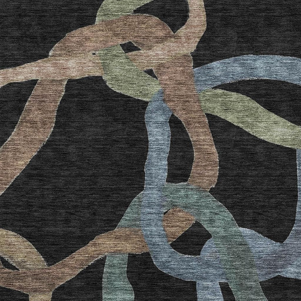 9' X 12' Black Blue And Copper Abstract Washable Indoor Outdoor Area Rug