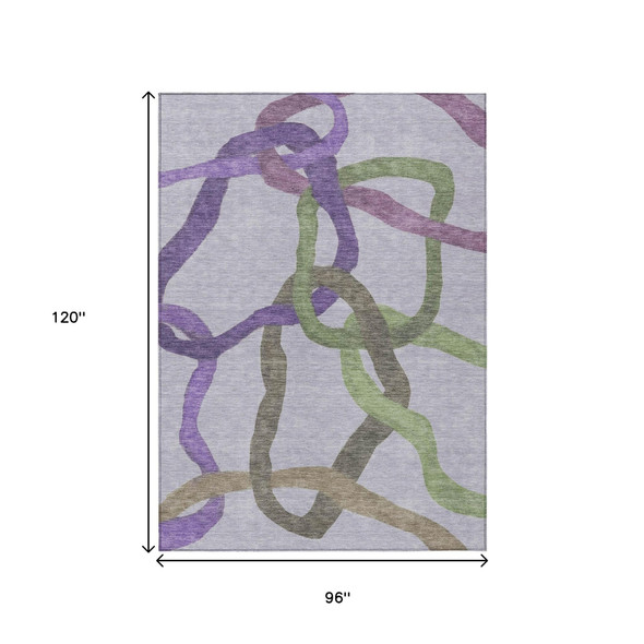 8' X 10' Lavender Green And Brown Abstract Washable Indoor Outdoor Area Rug