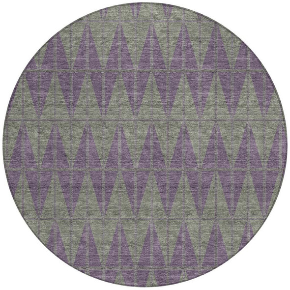 8' Plum And Sage Round Geometric Washable Indoor Outdoor Area Rug