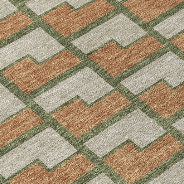 8' X 10' Copper Beige And Olive Green Geometric Washable Indoor Outdoor Area Rug