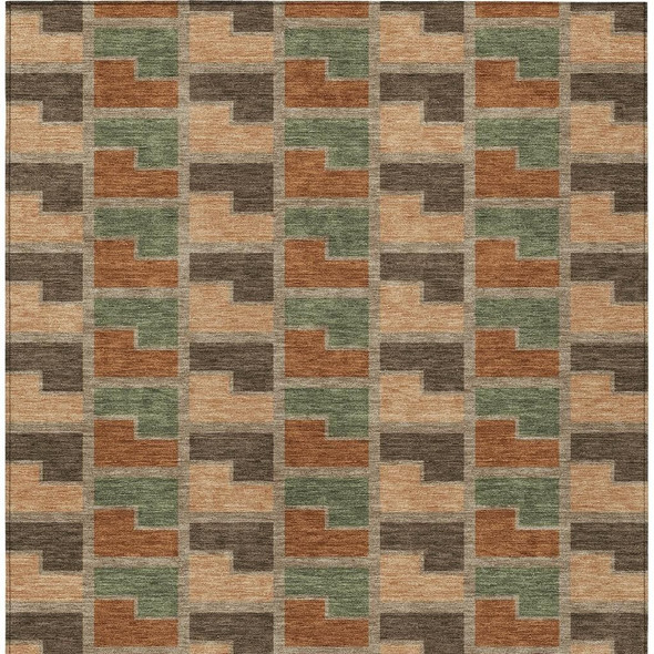 9' X 12' Rust Olive Green And Brown Geometric Washable Indoor Outdoor Area Rug