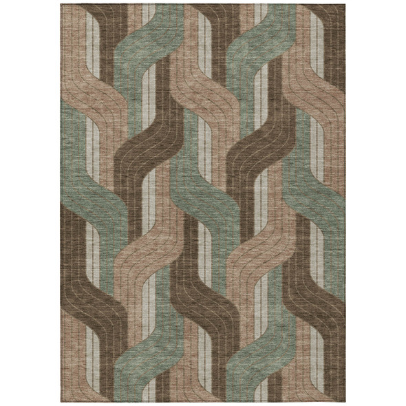 8' X 10' Chocolate Beige And Taupe Striped Washable Indoor Outdoor Area Rug
