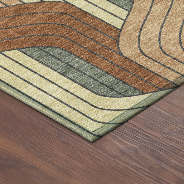 5' X 8' Rust Orange And Wheat Striped Washable Indoor Outdoor Area Rug