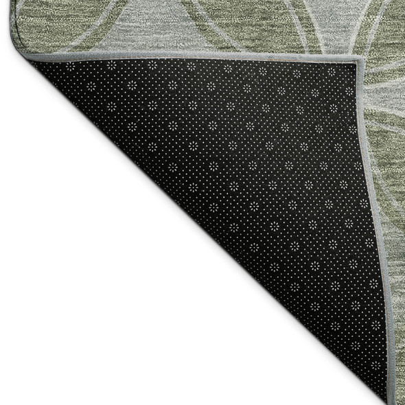 5' X 8' Artichoke Green And Ivory Geometric Washable Indoor Outdoor Area Rug
