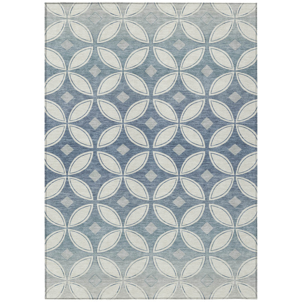 10' X 14' Ivory And Blue Geometric Washable Indoor Outdoor Area Rug