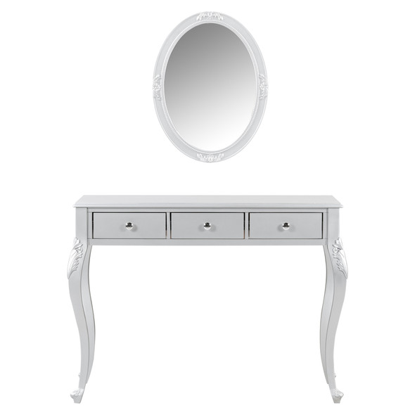 39" Silver Wood Mirrored Three Drawer Vanity Table