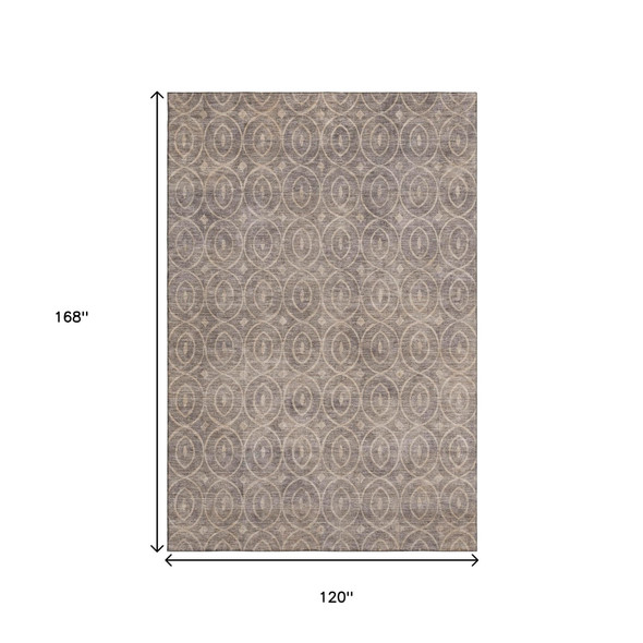 10' X 14' Coffee And Beige Geometric Washable Area Rug With UV Protection