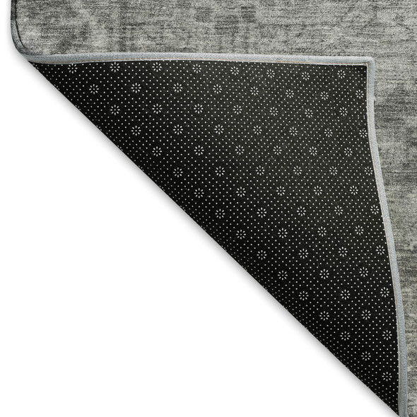 8' X 8' Gray And Silver Oriental Washable Round Rug With UV Protection