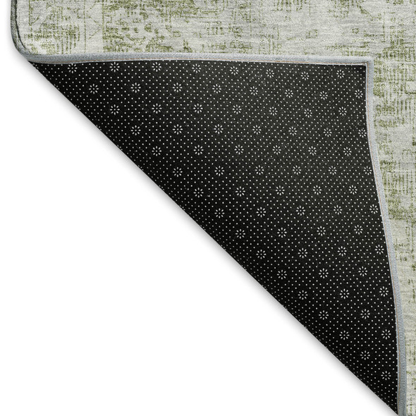 5' X 8' Artichoke Green And Ivory Oriental Washable Area Rug With UV Protection