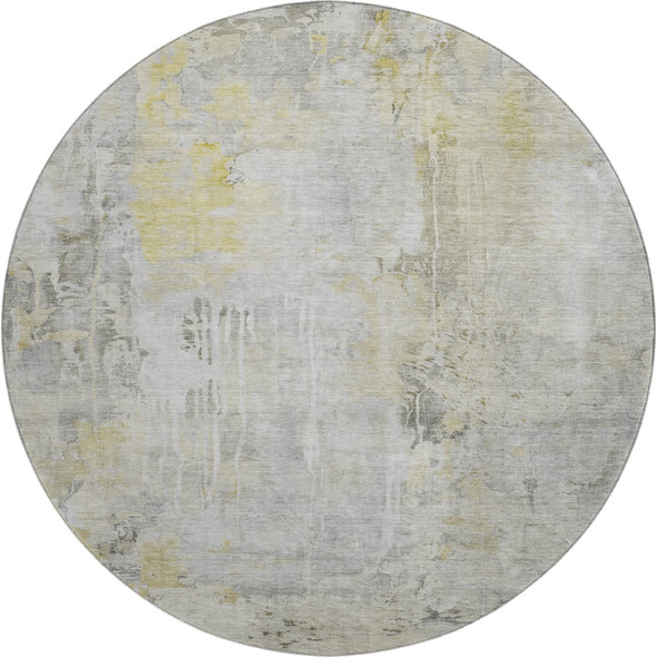 8' X 8' Silver Gray And Gold Abstract Washable Round Rug With UV Protection