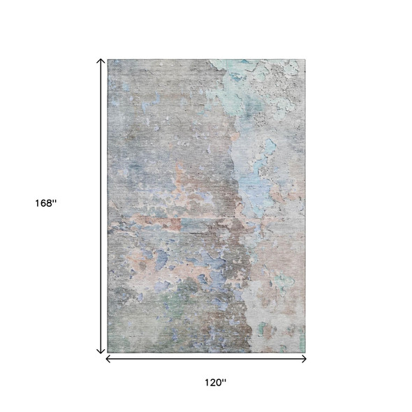 10' X 14' Taupe Blue And Gray Abstract Washable Area Rug With UV Protection