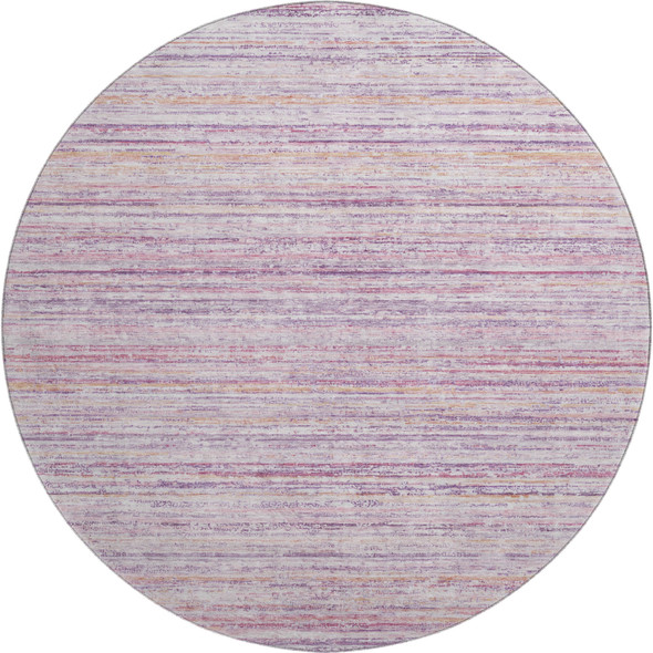 8' X 8' Mauve Lavender And Ivory Striped Washable Round Rug With UV Protection