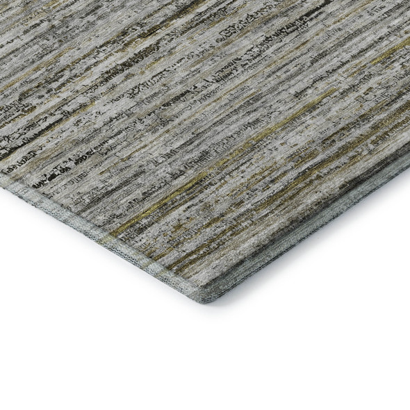 10' X 14' Pewter Silver And Gray Striped Washable Area Rug With UV Protection