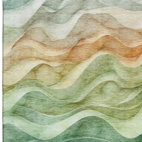 9' X 12' Teal Peach And Lime Green Abstract Washable Area Rug With UV Protection