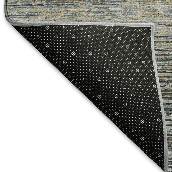 10' X 14' Granite Gray And Silver Striped Washable Area Rug With UV Protection