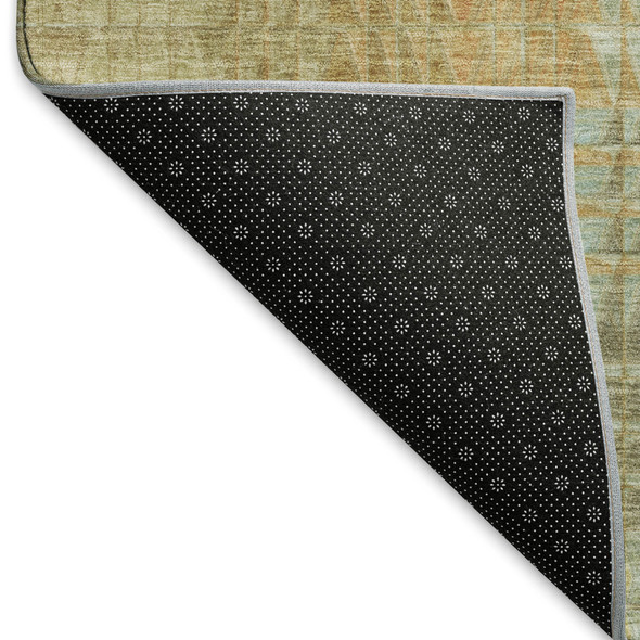 9' X 12' Beige Blue And Khaki Geometric Washable Area Rug With UV Protection