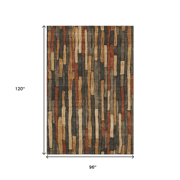 8' Coffee Rust And Copper Striped Washable Area Rug With UV Protection