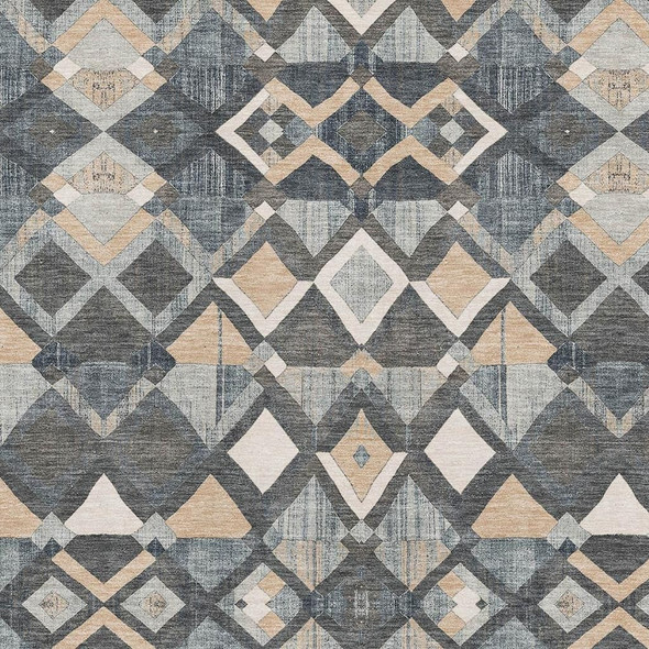 10' X 14' Graphite Peach And Ivory Geometric Washable Area Rug With UV Protection