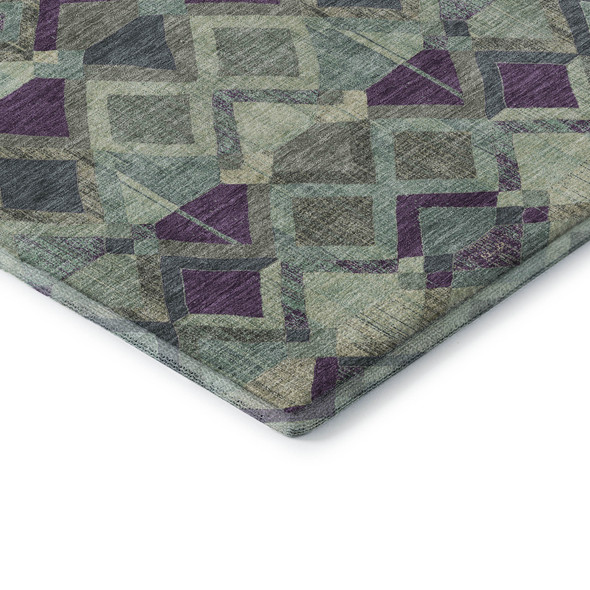 8' X 8' Pale Aqua And Purple Geometric Washable Round Rug With UV Protection