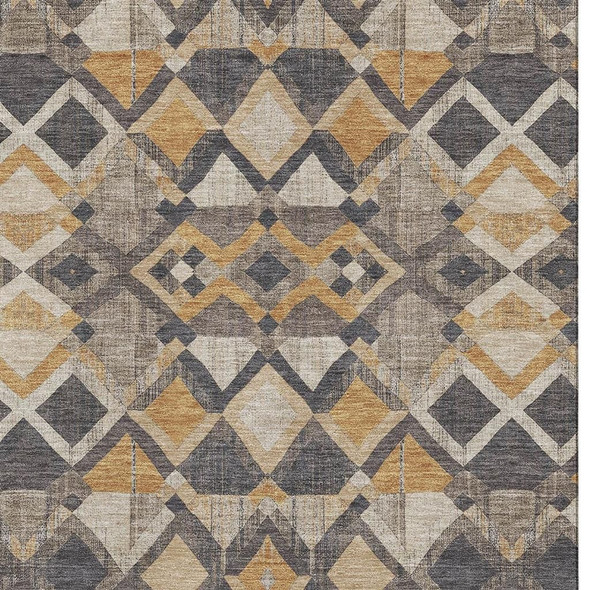 10' X 14' Wheat Charcoal And Ivory Geometric Washable Area Rug With UV Protection