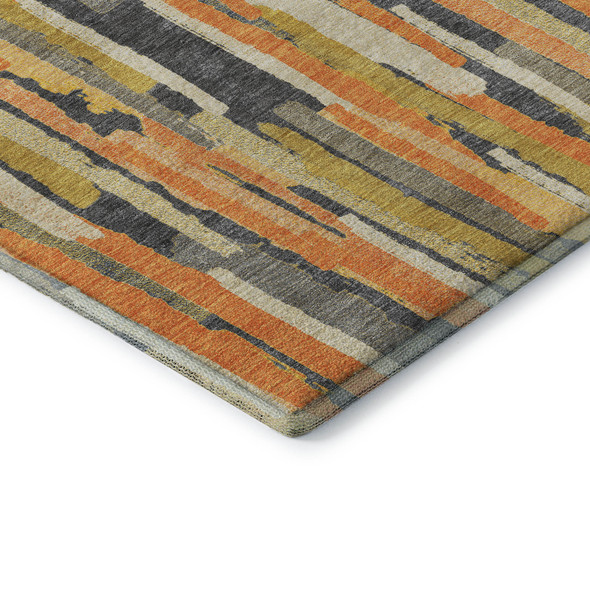 3' X 5' Orange Gold And Ivory Striped Washable Area Rug With UV Protection