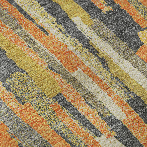 8' X 8' Orange Gold And Ivory Striped Washable Round Rug With UV Protection