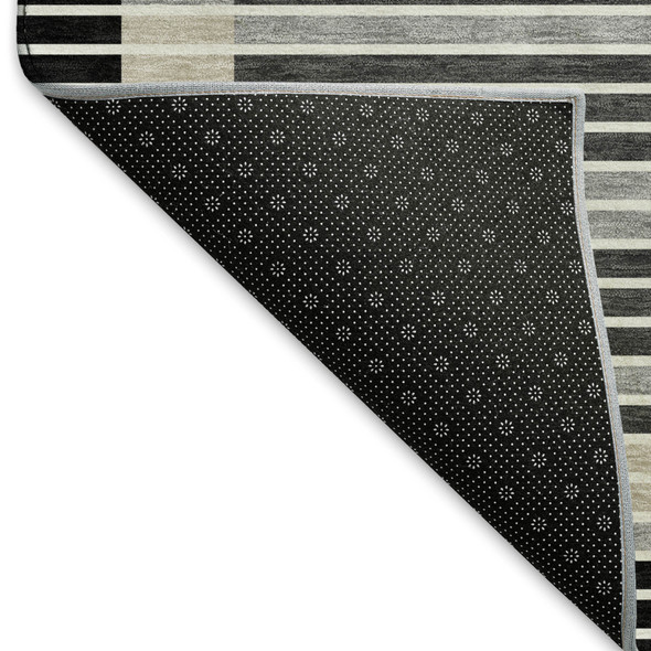 5' X 8' Black Gray And Silver Striped Washable Area Rug With UV Protection