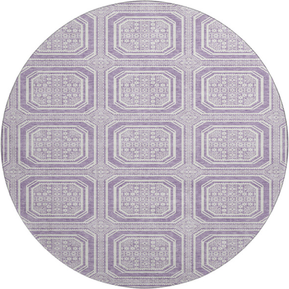 8' X 8' Lavender And Ivory Geometric Washable Round Rug With UV Protection