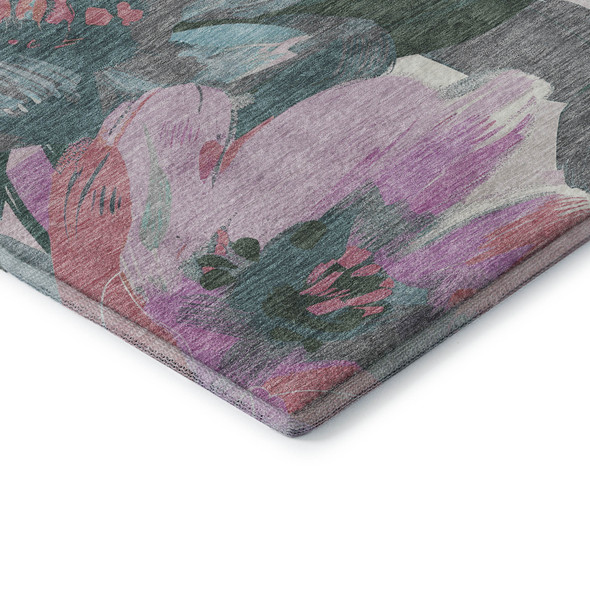 5' X 8' Teal Blush And Ivory Floral Washable Area Rug With UV Protection