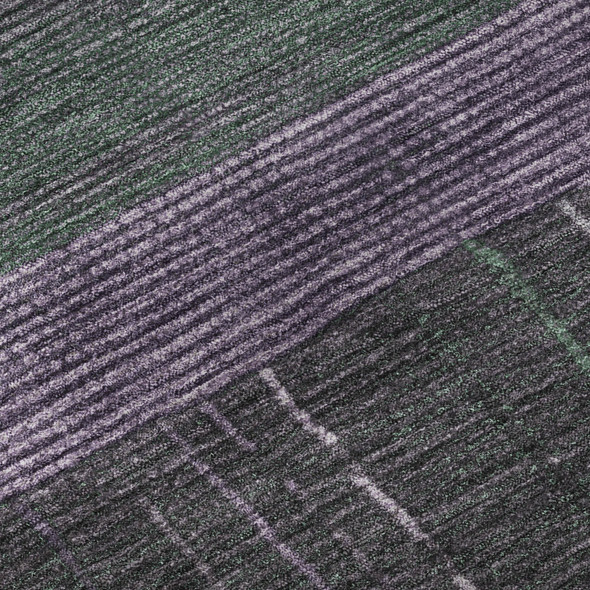 10' X 14' Purple And Olive Green Striped Washable Area Rug With UV Protection