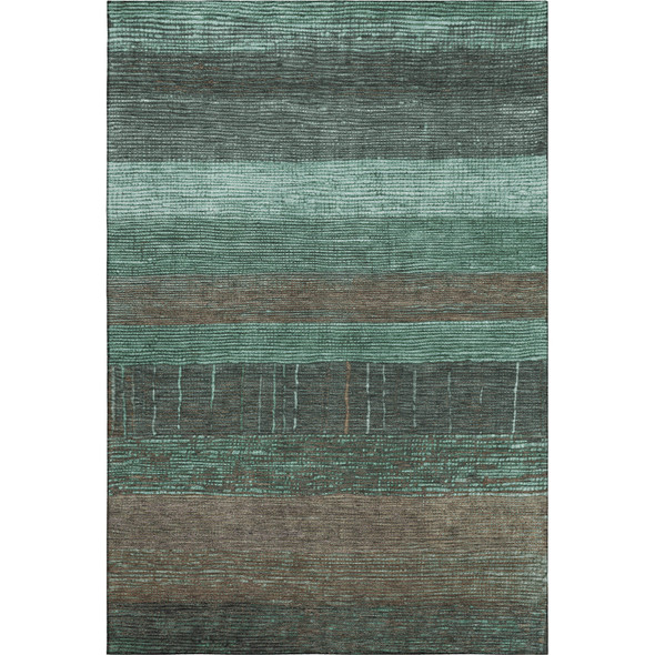 8' Teal Taupe And Sage Striped Washable Area Rug With UV Protection