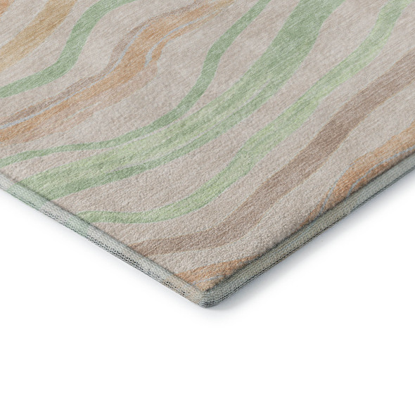 5' X 8' Peach Mint Green And Linen Striped Washable Area Rug With UV Protection