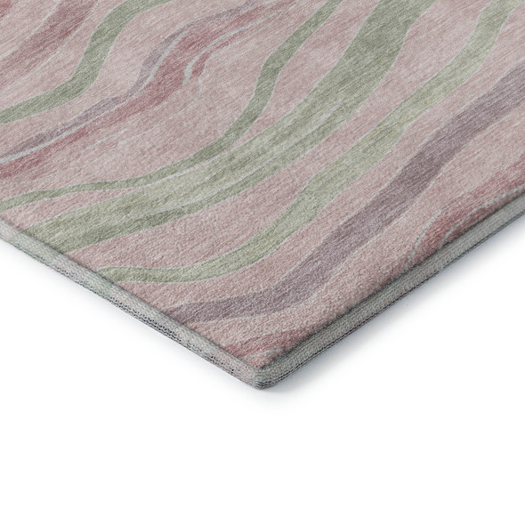 9' X 12' Pink Ivory And Mint Green Striped Washable Area Rug With UV Protection