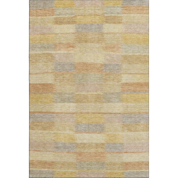 9' X 12' Wheat Beige And Gray Striped Washable Area Rug With UV Protection