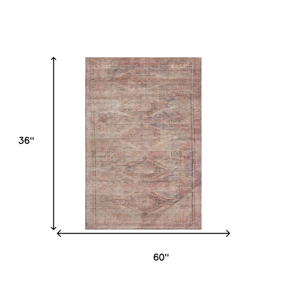 3' X 5' Salmon Copper And Beige Abstract Geometric Washable Area Rug With UV Protection