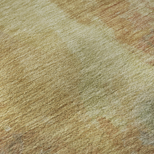 5' X 8' Artichoke Green Gold And Copper Abstract Washable Area Rug With UV Protection