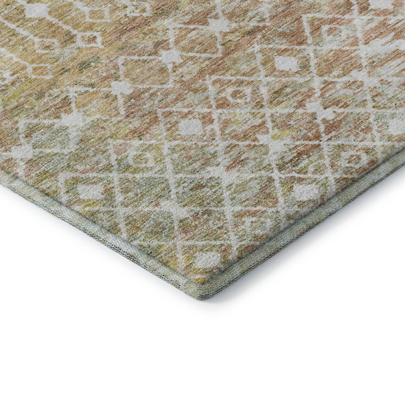 8' X 10' Peach Ivory And Gold Geometric Washable Area Rug With UV Protection