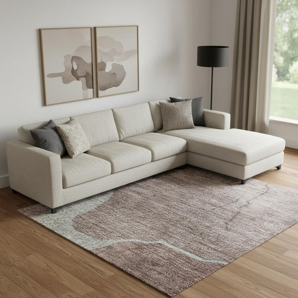 10' X 14' Mauve And Gray Abstract Washable Area Rug With UV Protection