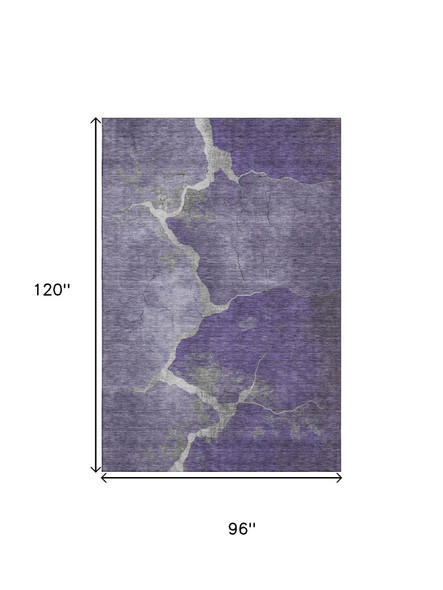 8' X 10' Purple And Beige Abstract Washable Area Rug With UV Protection