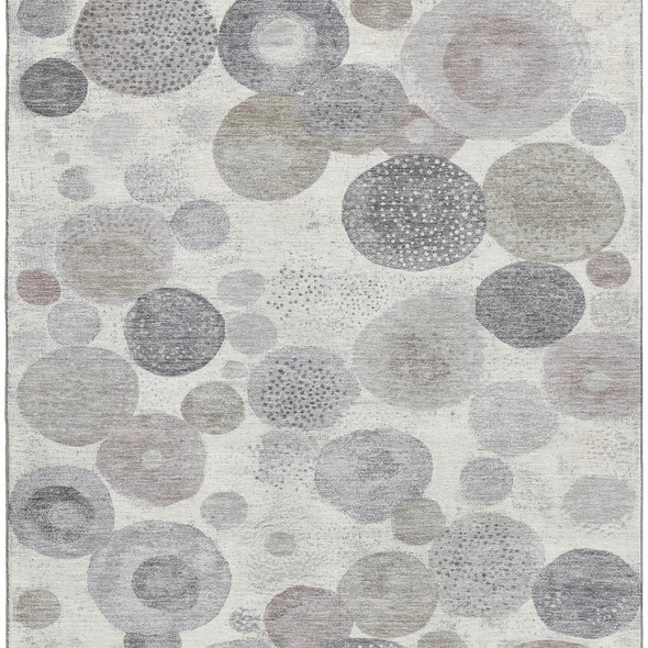 3' X 5' Ivory Gray And Silver Geometric Washable Area Rug With UV Protection