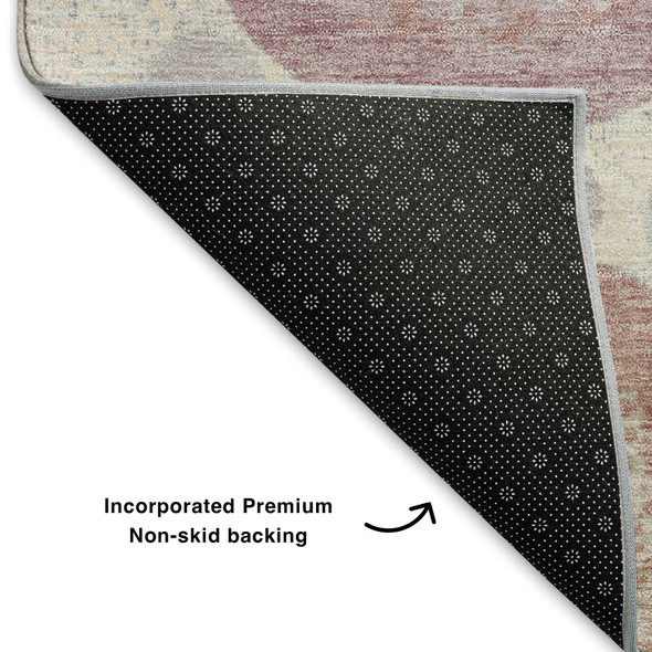 9' X 12' Peach Gray And Silver Geometric Washable Area Rug With UV Protection