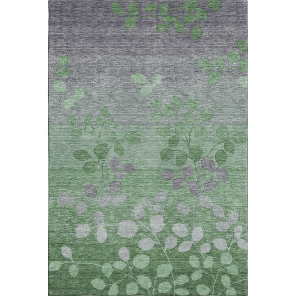 10' X 14' Green And Gray Floral Washable Area Rug With UV Protection