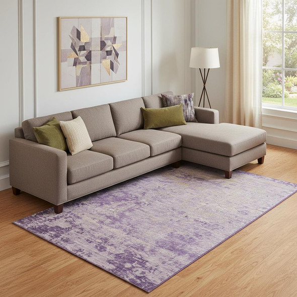 10' X 14' Purple And Beige Abstract Washable Area Rug With UV Protection