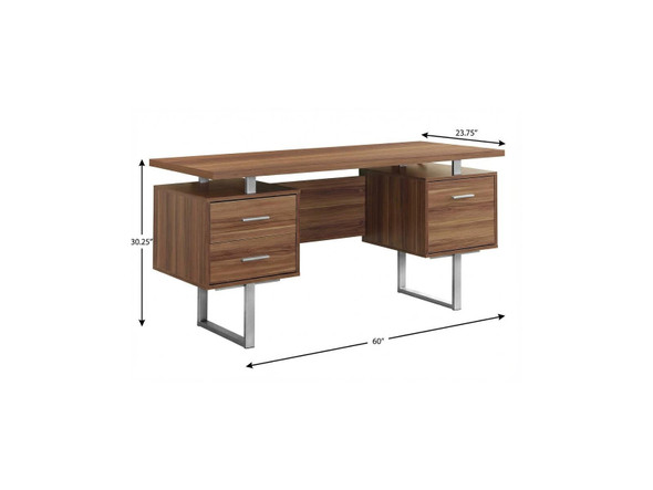 60" Brown and Silver Computer Desk With Three Drawers