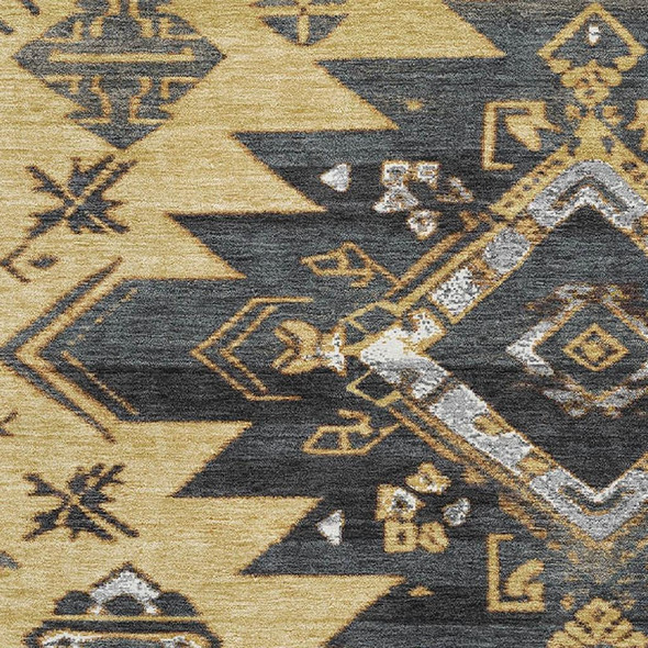 3' X 5' Gold Charcoal And Gray Tribal Washable Area Rug With UV Protection
