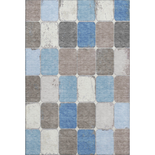 10' X 14' Blue Ivory And Taupe Geometric Washable Area Rug With UV Protection