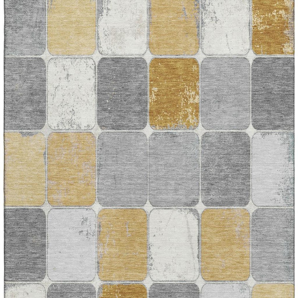 10' X 14' Gold Gray And Ivory Geometric Washable Area Rug With UV Protection