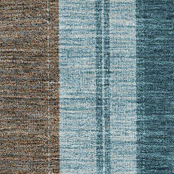 9' X 12' Teal And Brown Striped Washable Area Rug With UV Protection