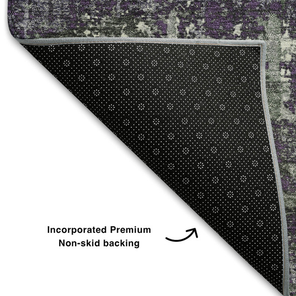10' X 14' Purple Green And Ivory Geometric Washable Area Rug With UV Protection